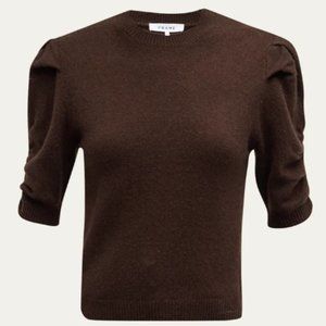 FRAME Ruched Sleeve Cashmere Sweater in Espresso XS NWOT